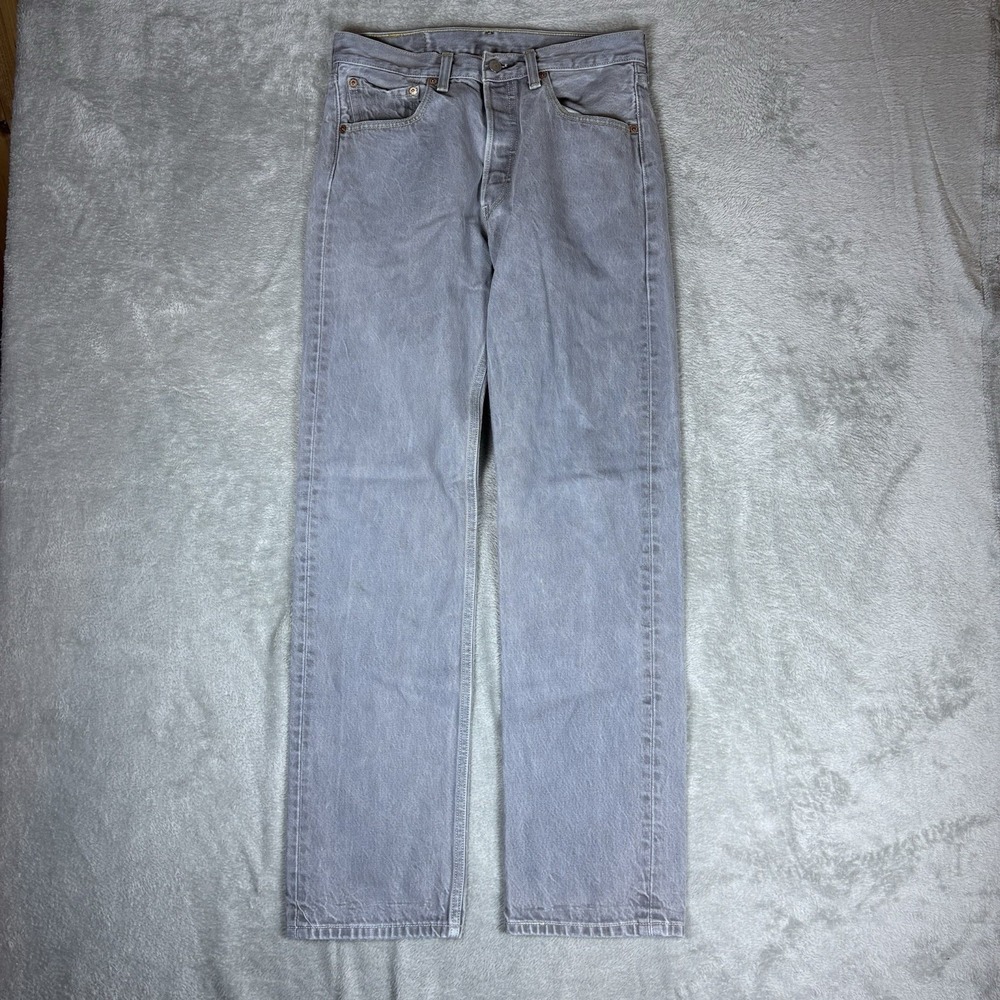 Levi's 501 Grey Denim Jeans Mens 32x36 (Fits 30x32) Faded Straight‎ Leg
